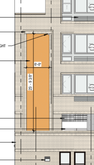 Construction design renderings of two of two mural placement and dimensions on the Oak 140 building