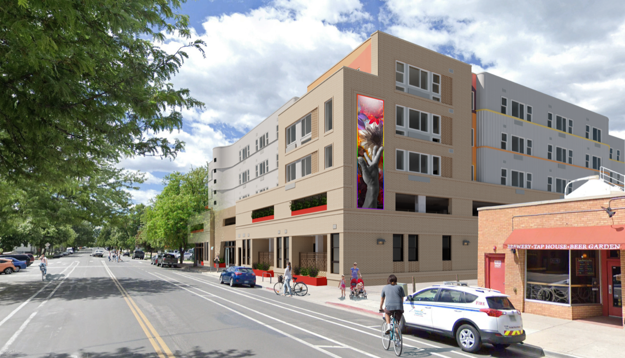 Design image of location of Oak 140 mural on north side of building