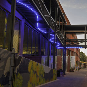 A view of Tenney Court Alley North with blue lights