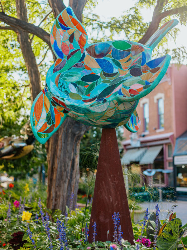 Old Town Square sculpture TurtleDove Chimera by Annette Coleman