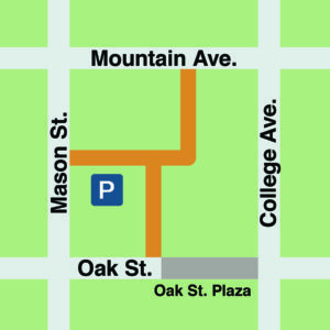 A map of the activated alley between Mountain Avenue, Mason Street and Oak Street.