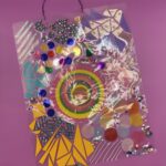 Contact Paper collage art project featuring multiple cut pieces of paper and paper circles.