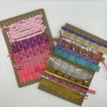 Two woven art pieces, including multiple colors and mediums.