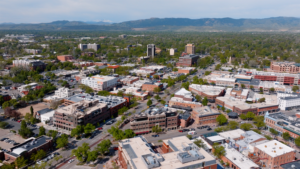 Aerial Shot of Downtown Fort Collins in the Spring