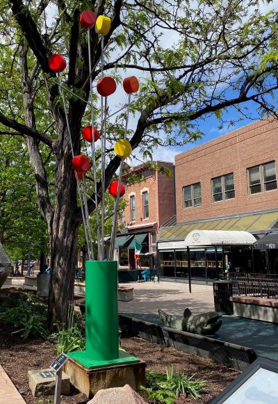 Boom sculpture by Larry Felton as part of downtown fort collins's sculpture in the square program