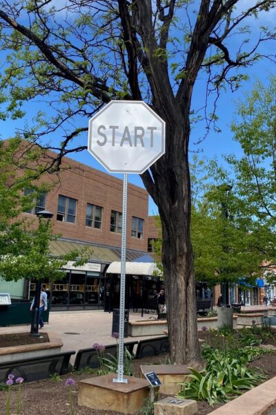 Mirrored Start by Scott Froschauer as part of downtown fort collins's sculpture in the square program